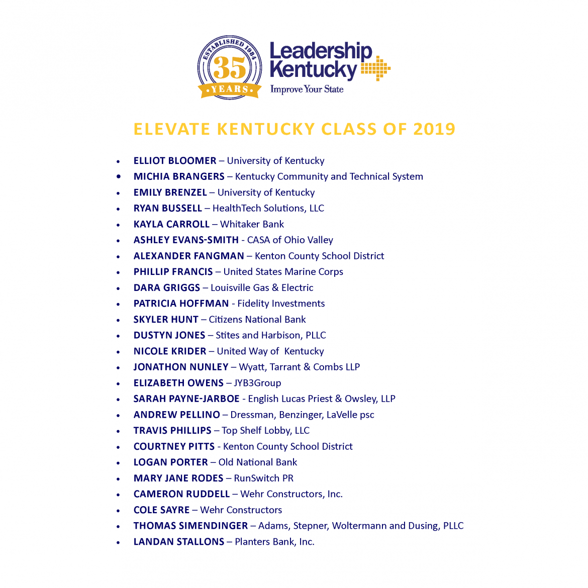 Elevate 2019 Class List